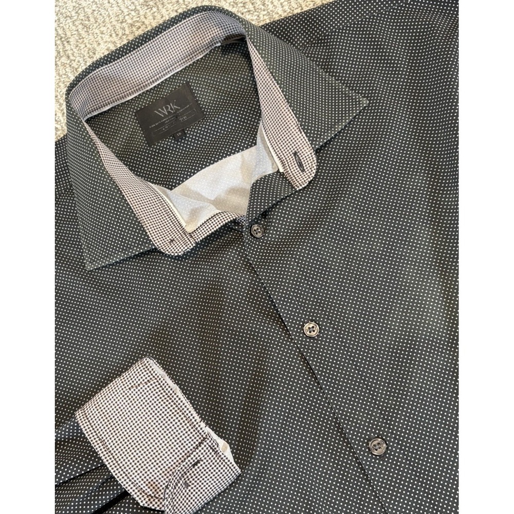 Work Rest Karma Dress Shirt Mens 18 WRK 4 Way Stretch Houndstooth Flip Cuff‎